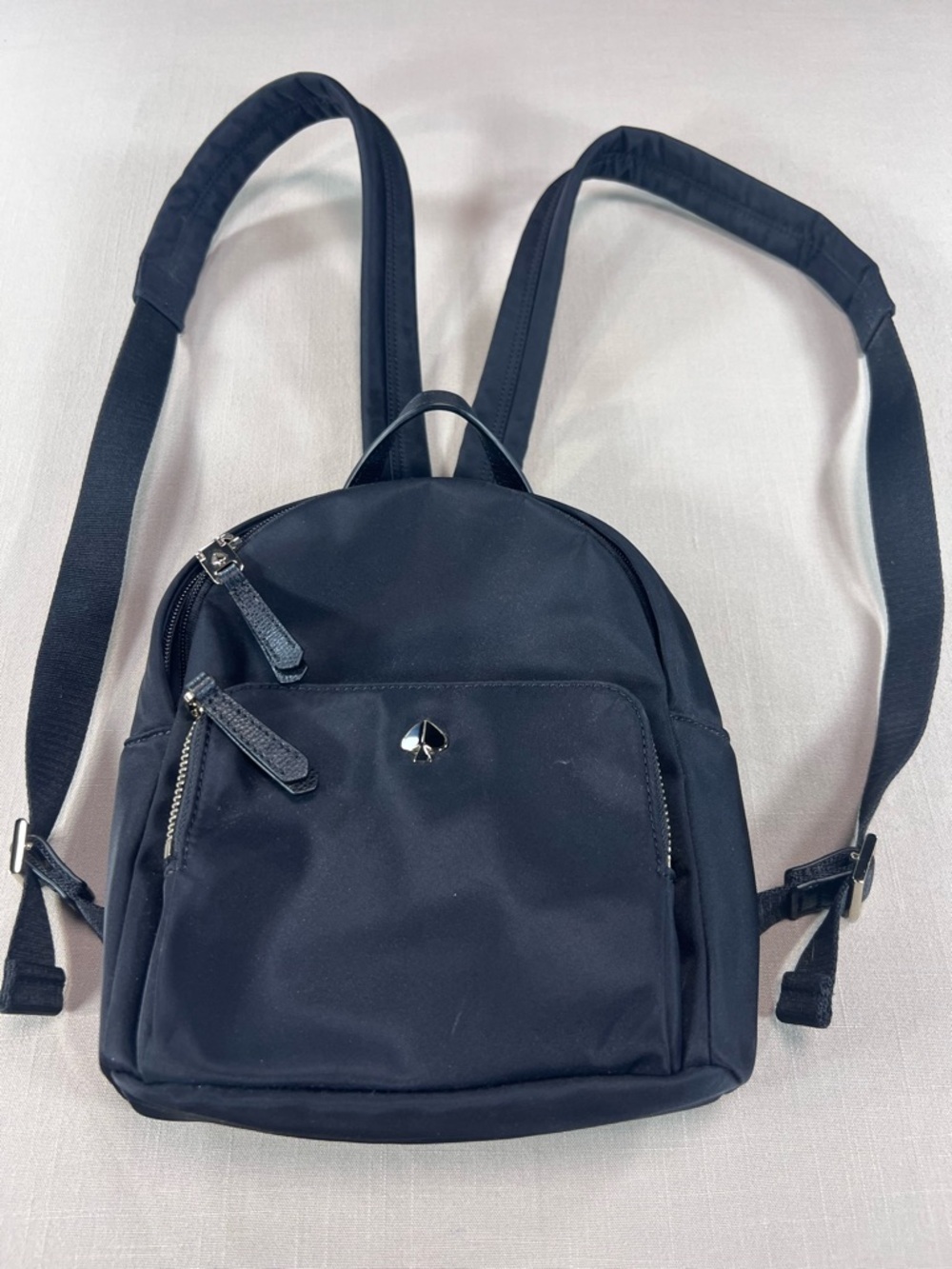 Kate Spade Mini Backpack Black Nylon Silver Spade Hardware Zip Pockets Purse